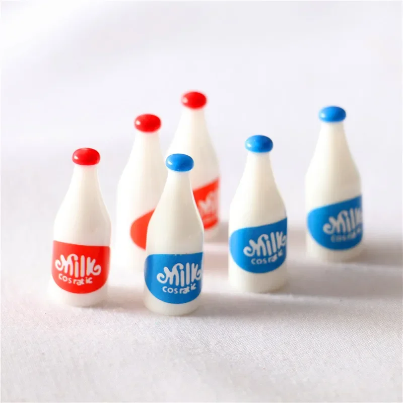 Mini 3pcs Blue Red Milk Bottle 1/12 Dollhouse Drink Food Miniature Scale Kitchen Home Decor Doll Accessories Figurines