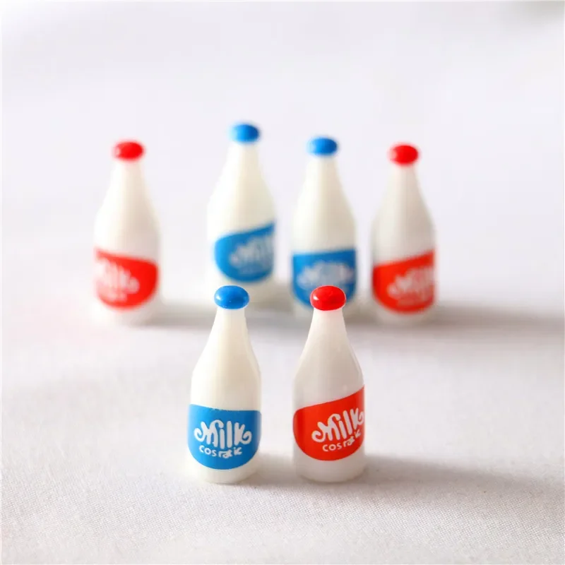 Mini 3pcs Blue Red Milk Bottle 1/12 Dollhouse Drink Food Miniature Scale Kitchen Home Decor Doll Accessories Figurines