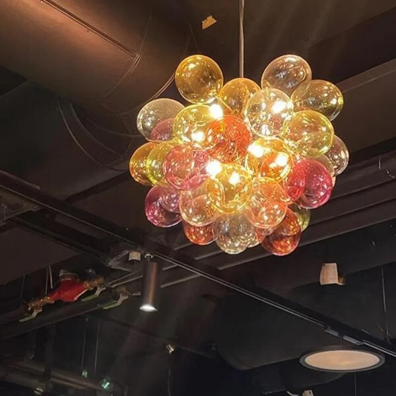 Colored Glass Ball Bubble Chandelier Kids Suspension Light Nordic LED Lighting for Children Bedroom Living Room Home Decor