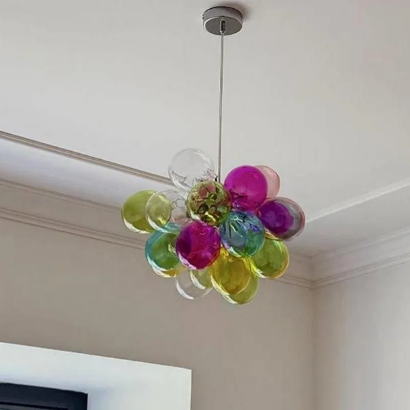 Colored Glass Ball Bubble Chandelier Kids Suspension Light Nordic LED Lighting for Children Bedroom Living Room Home Decor