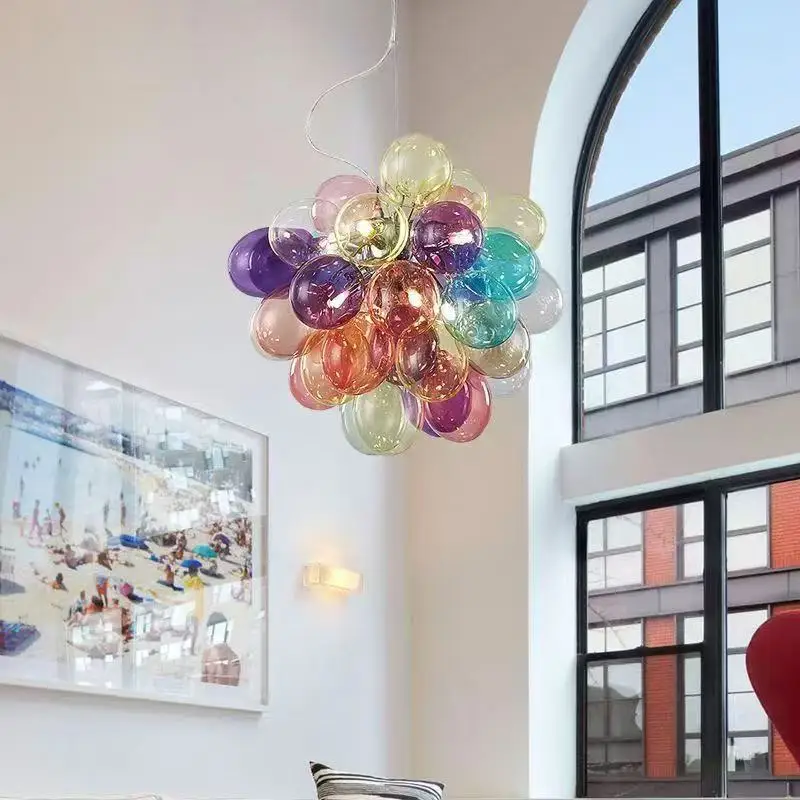 Colored Glass Ball Bubble Chandelier Kids Suspension Light Nordic LED Lighting for Children Bedroom Living Room Home Decor