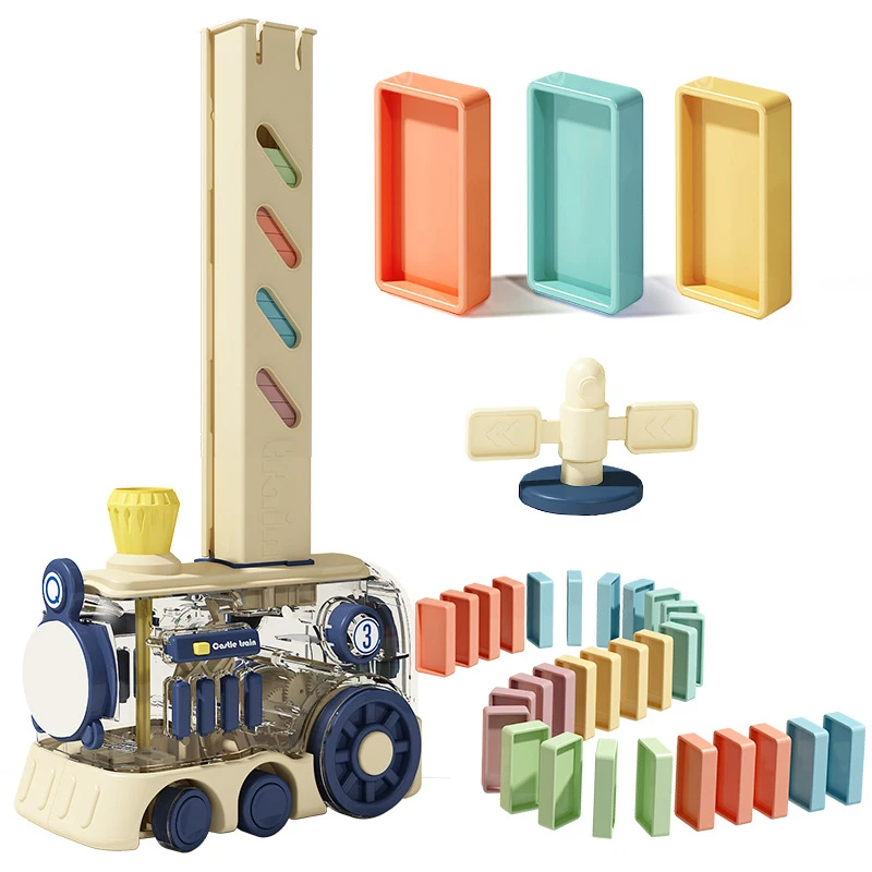 Kids Electric Domino Train Set Automatic Laying Colorful Domino Train with Lighting Sound Effects DIY Toys Kids Birthday Gifts