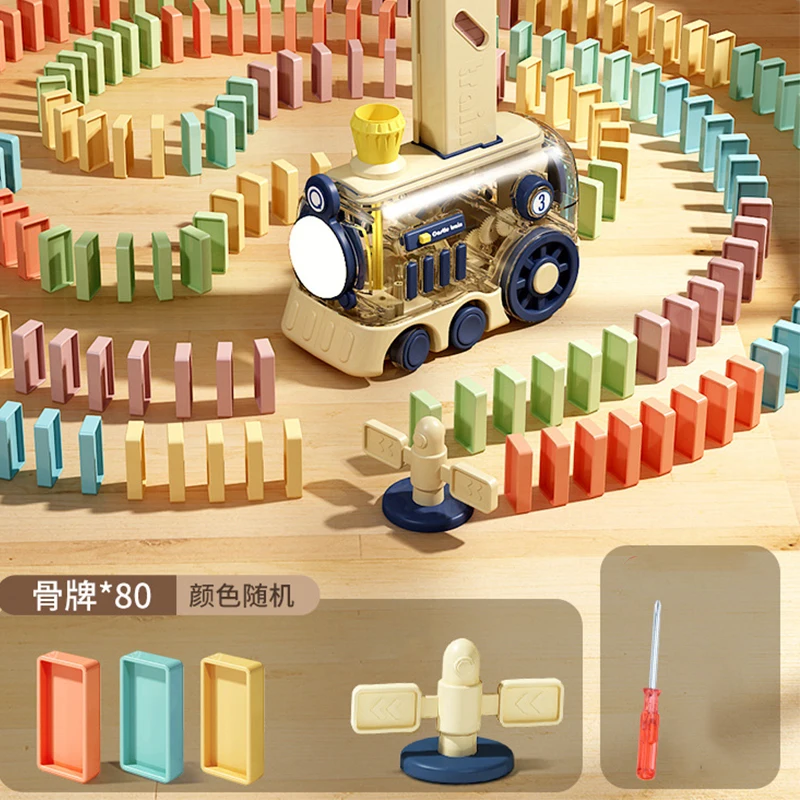 Kids Electric Domino Train Set Automatic Laying Colorful Domino Train with Lighting Sound Effects DIY Toys Kids Birthday Gifts