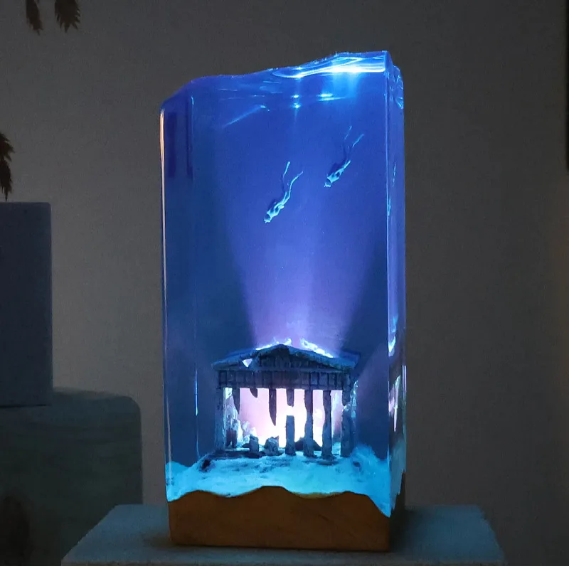 NEW Marine Art Home Decorations Handicrafts Wooden Resin Sculptures Cave-like Whale Diver Tabletop Luminous Ornaments