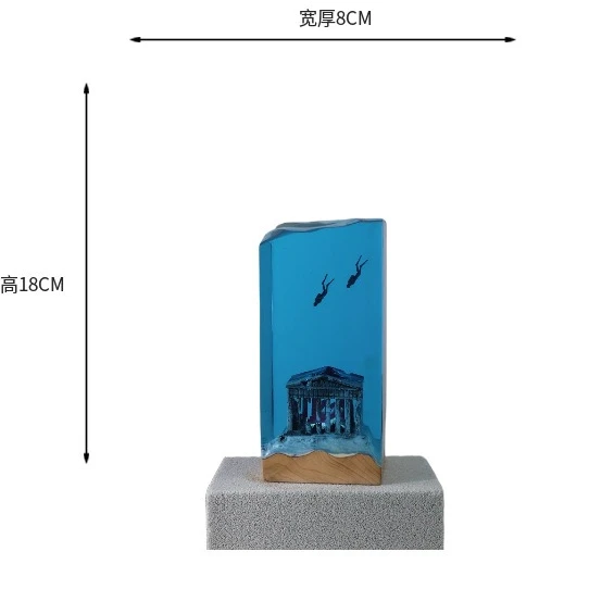 NEW Marine Art Home Decorations Handicrafts Wooden Resin Sculptures Cave-like Whale Diver Tabletop Luminous Ornaments