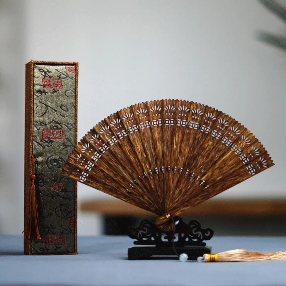 7.15-c13  agarwood fan carving hollow agarwood handicraft ornament antique shooting props handheld solid wood fan
