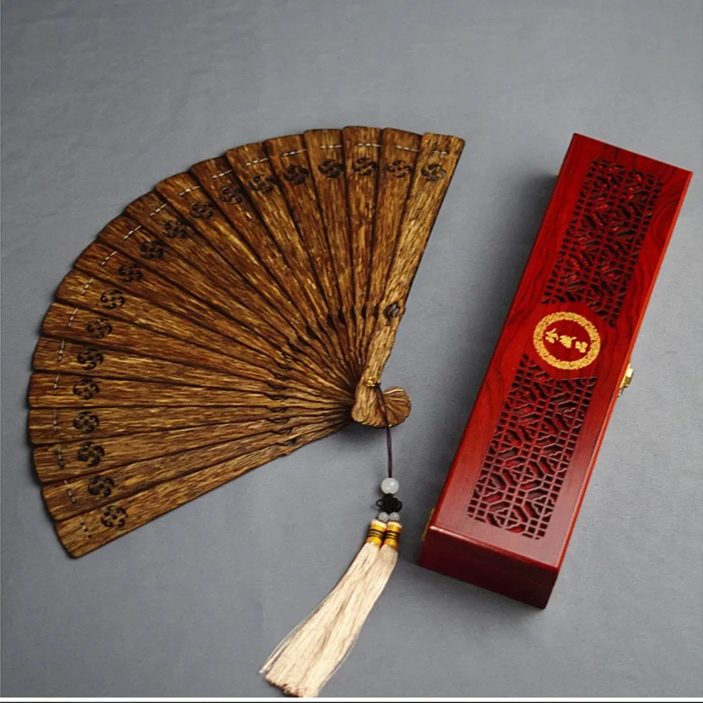 7.15-c13  agarwood fan carving hollow agarwood handicraft ornament antique shooting props handheld solid wood fan
