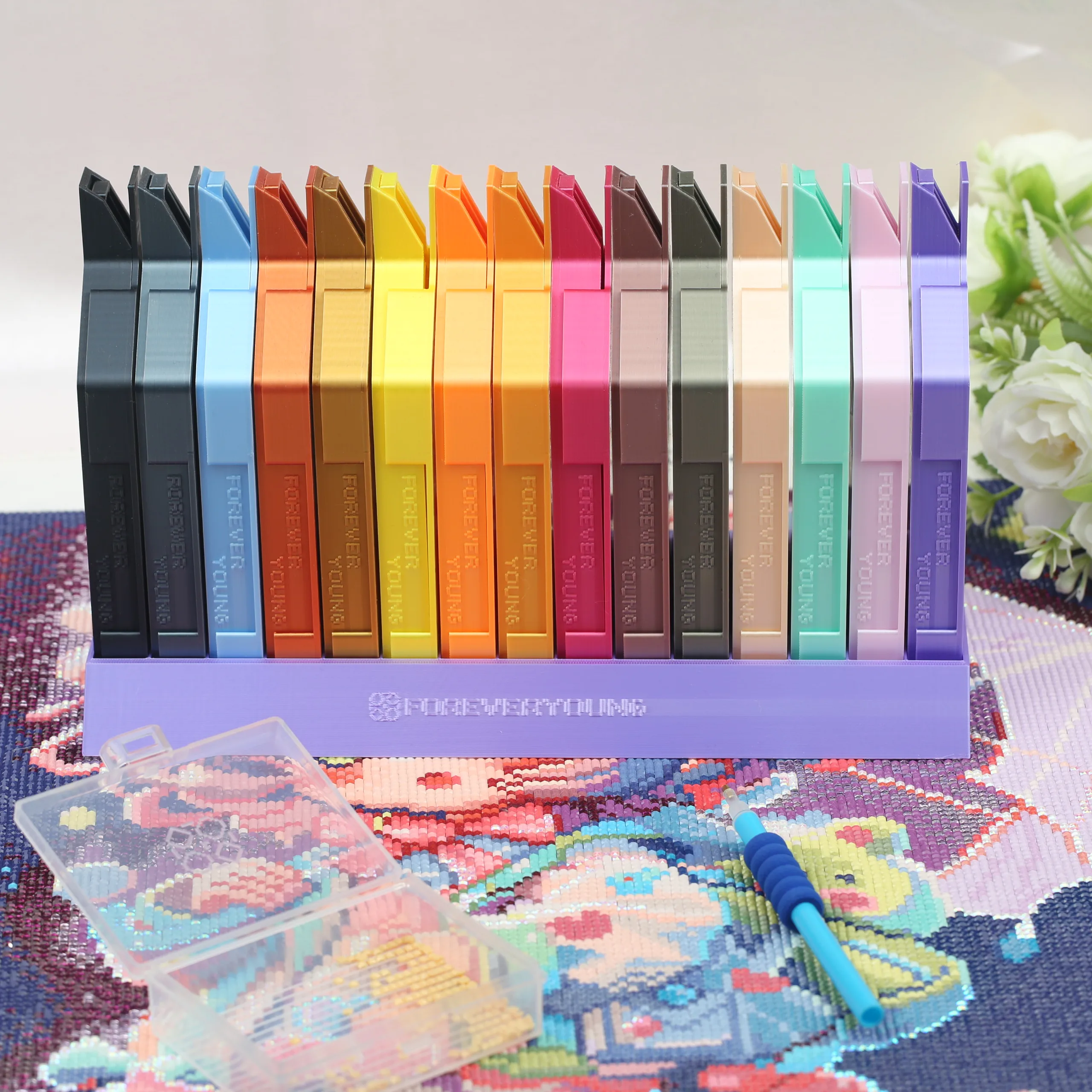ForeverYoung Single Row Purple Slope Diamond Painting Tray Storage Box Diamond Painting Tool Accessories（Purple Rack Only）