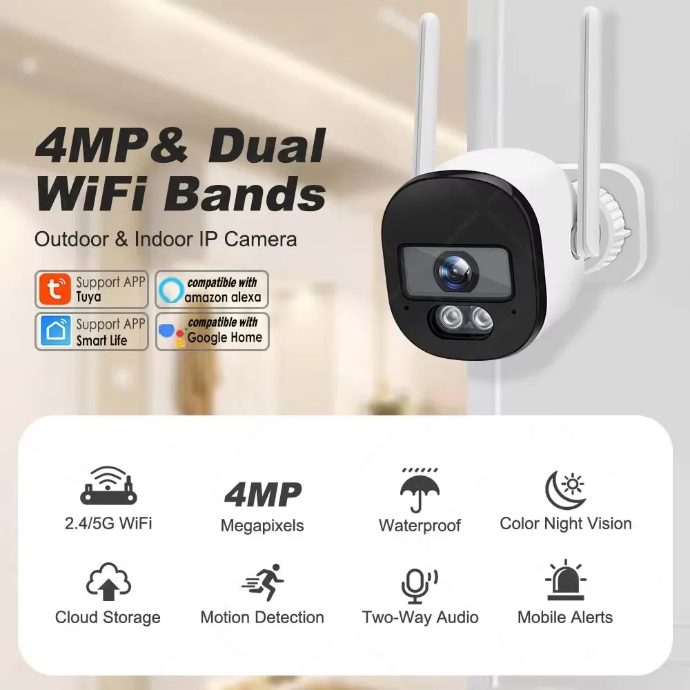 4MP Tuya Bullet Camera smart Home 2.4G/5G WiFi Surveillance Camera Outdoor Mini Tuya CCTV Video Surveillance Camera Smart life