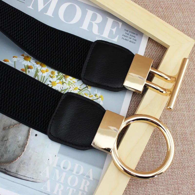 Designer Luxury Fashion Girl Elastic Belt New Dress Skirt Elastic Wide Waist Seal Gold Round Buckle Women's Decorative Belts