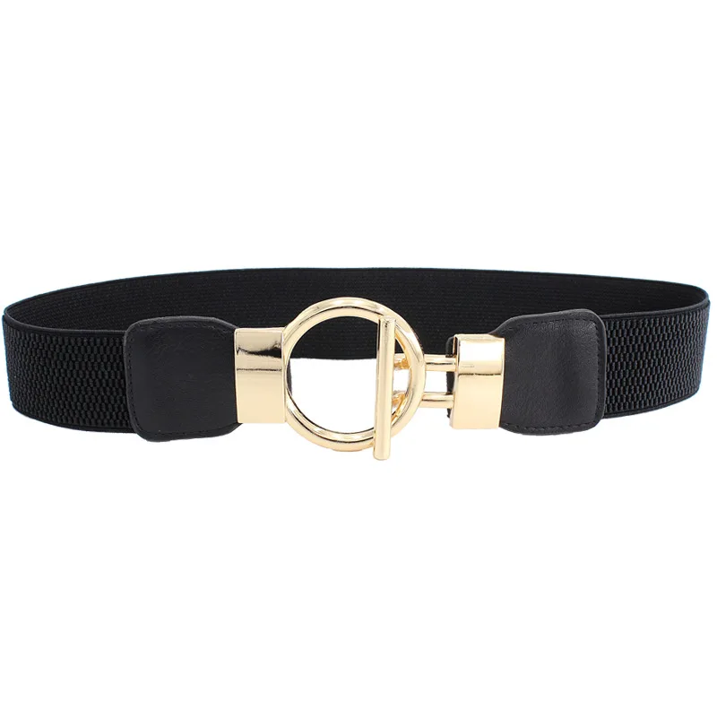 Designer Luxury Fashion Girl Elastic Belt New Dress Skirt Elastic Wide Waist Seal Gold Round Buckle Women's Decorative Belts
