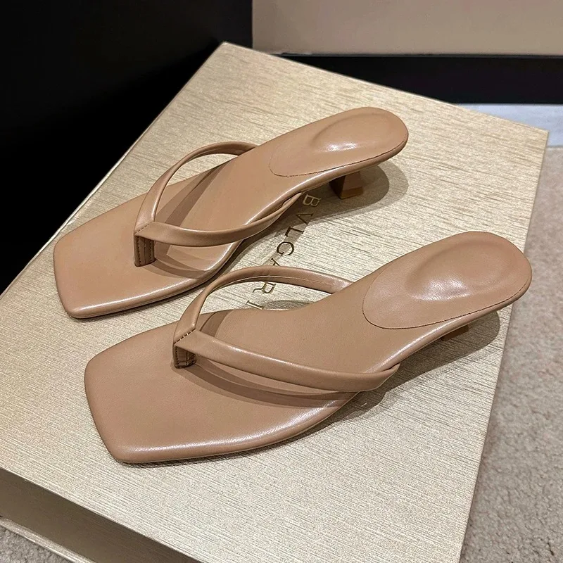 Summer Women Clip Toe Slippers Comfort Low Heel Slides Shoes Ladies Casual Dress Street Style Sandalis Fashion Women High Heels