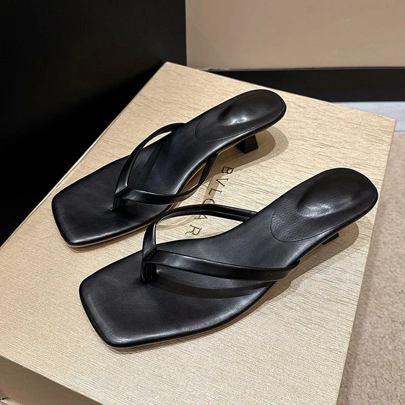 Summer Women Clip Toe Slippers Comfort Low Heel Slides Shoes Ladies Casual Dress Street Style Sandalis Fashion Women High Heels