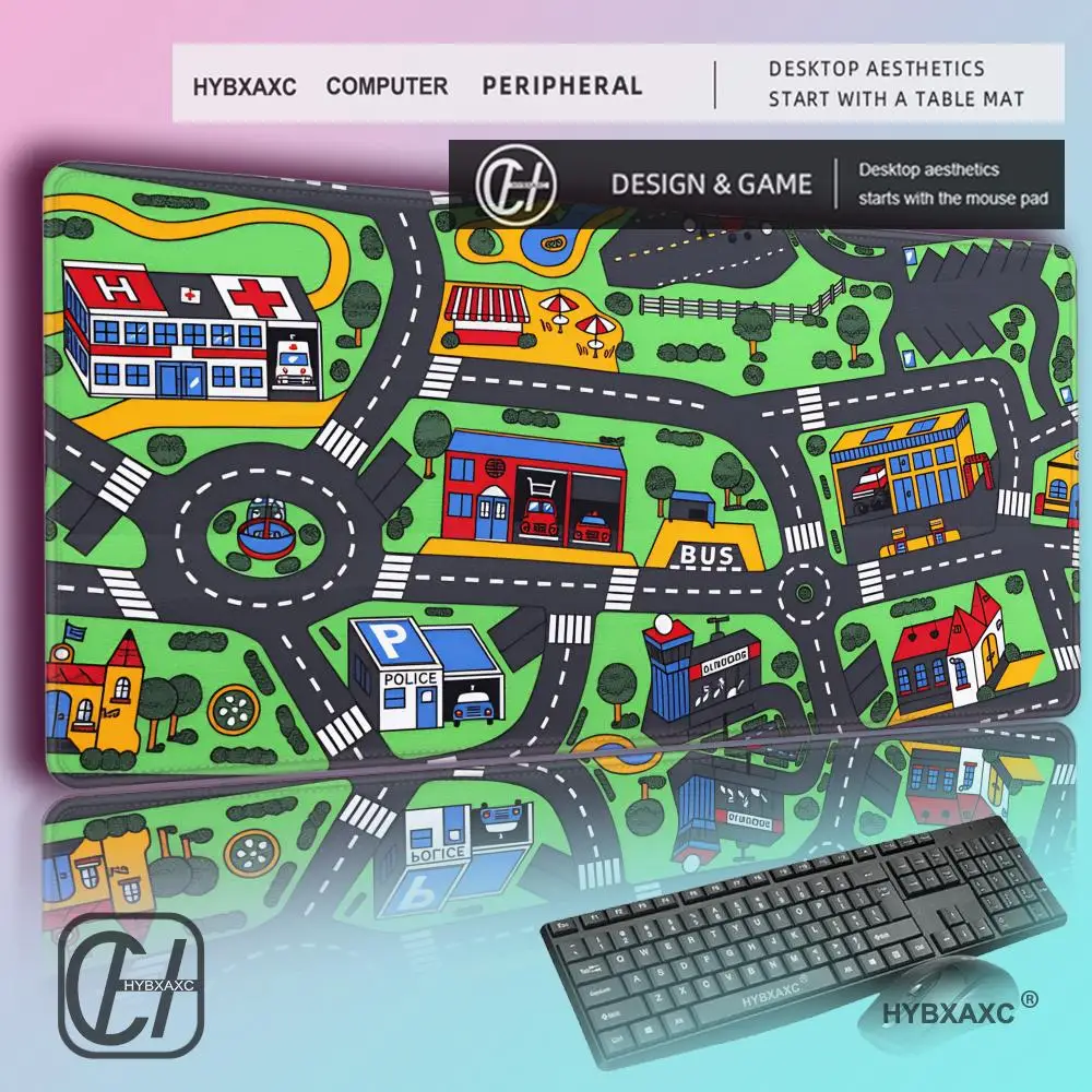 HYBXAXC Kids City Road Map XXL Mouse Pad Non-slip Gaming Desk Mat for Boys Educational Play Mat