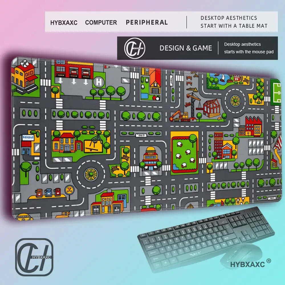 HYBXAXC Kids City Road Map XXL Mouse Pad Non-slip Gaming Desk Mat for Boys Educational Play Mat