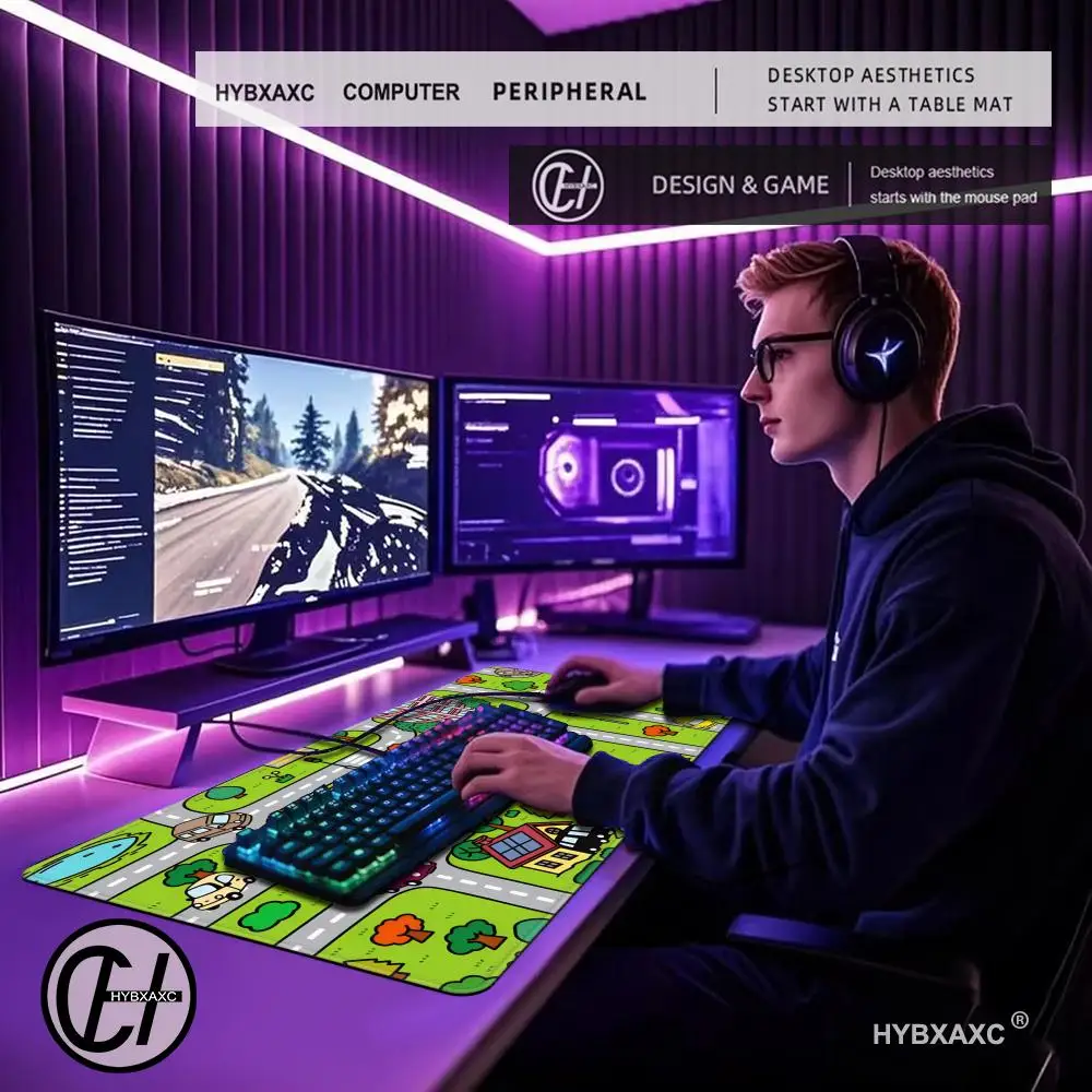 HYBXAXC Kids City Road Map XXL Mouse Pad Non-slip Gaming Desk Mat for Boys Educational Play Mat