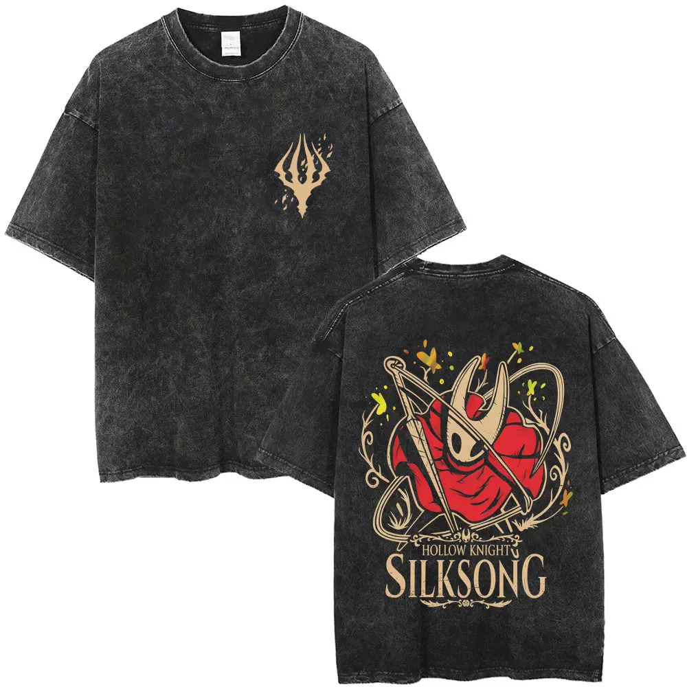 Washed Vintage Game Hollow Knight Graphic T Shirt Men Women High Quality Cotton Short Sleeve Fashion Casual Oversized T-shirts