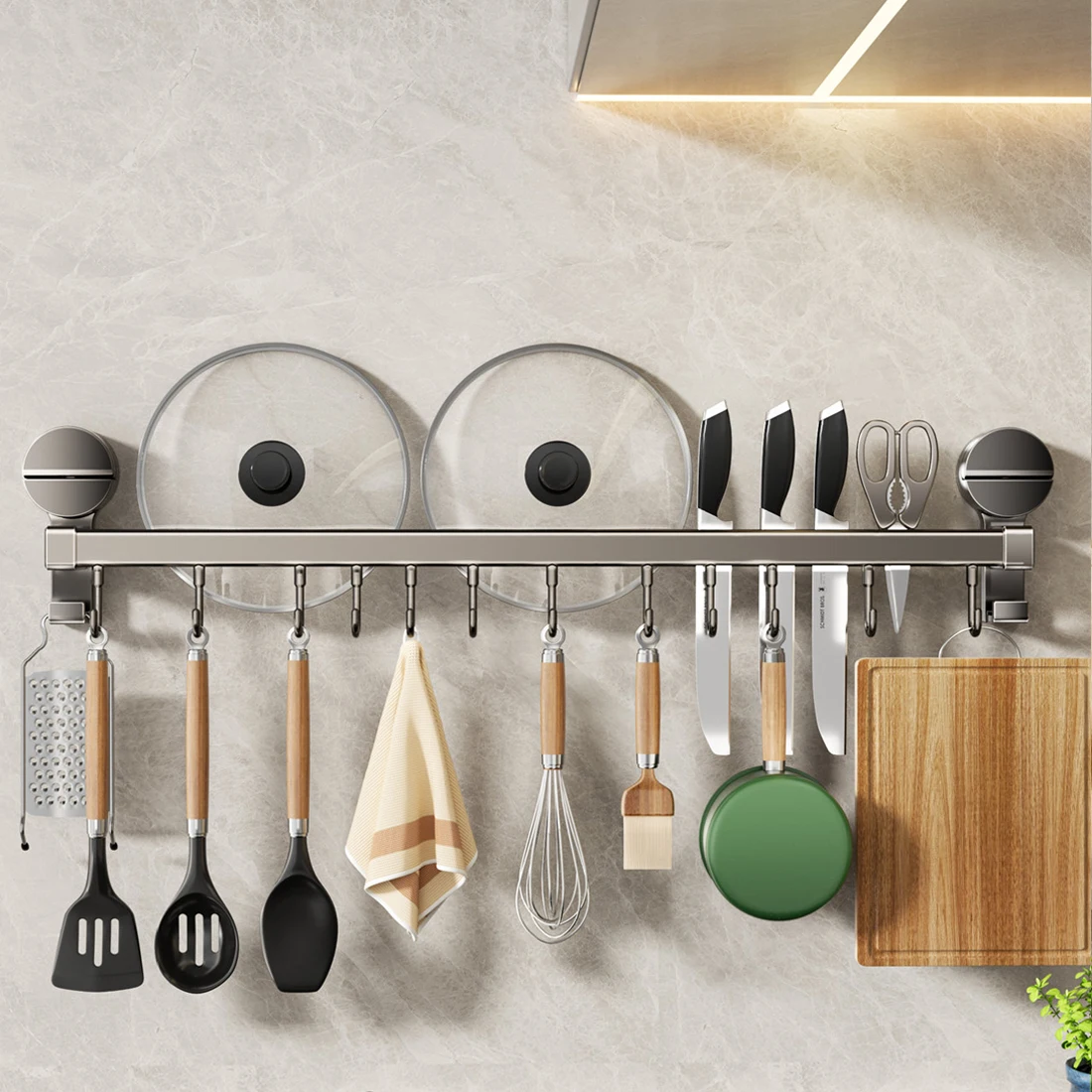 Yutoko Kitchen Hook Punch-free Hanging Rod Spovel Hanger Row Hook Multifunctional Wall-mounted Storage Knife Holter ﻿