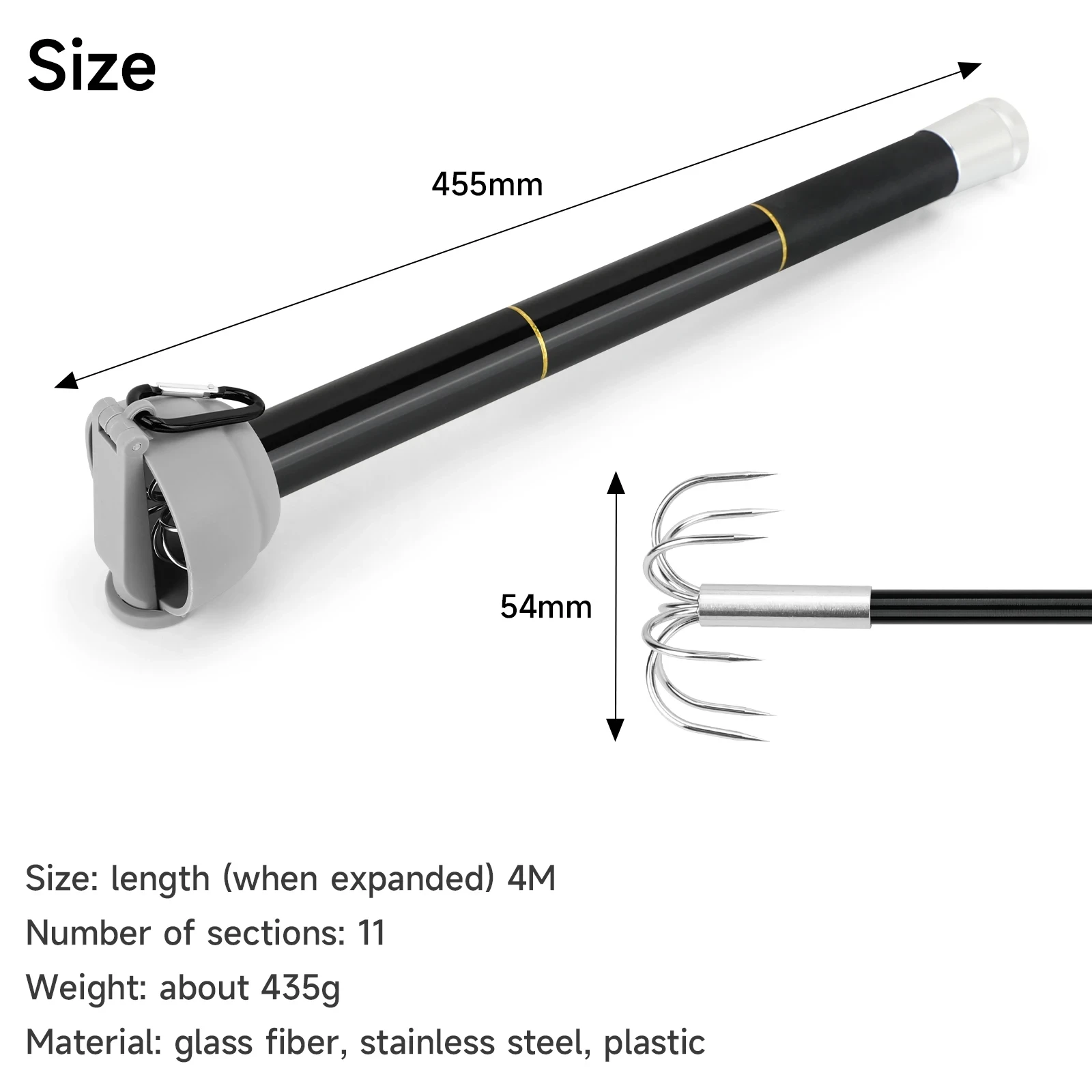 SANLIKE 4m Telescopic Squid Hooks 11 Section Fibreglass Rods Stainless Steel 7 Claw Hooks with EVA Protector Sea Fishing Gear