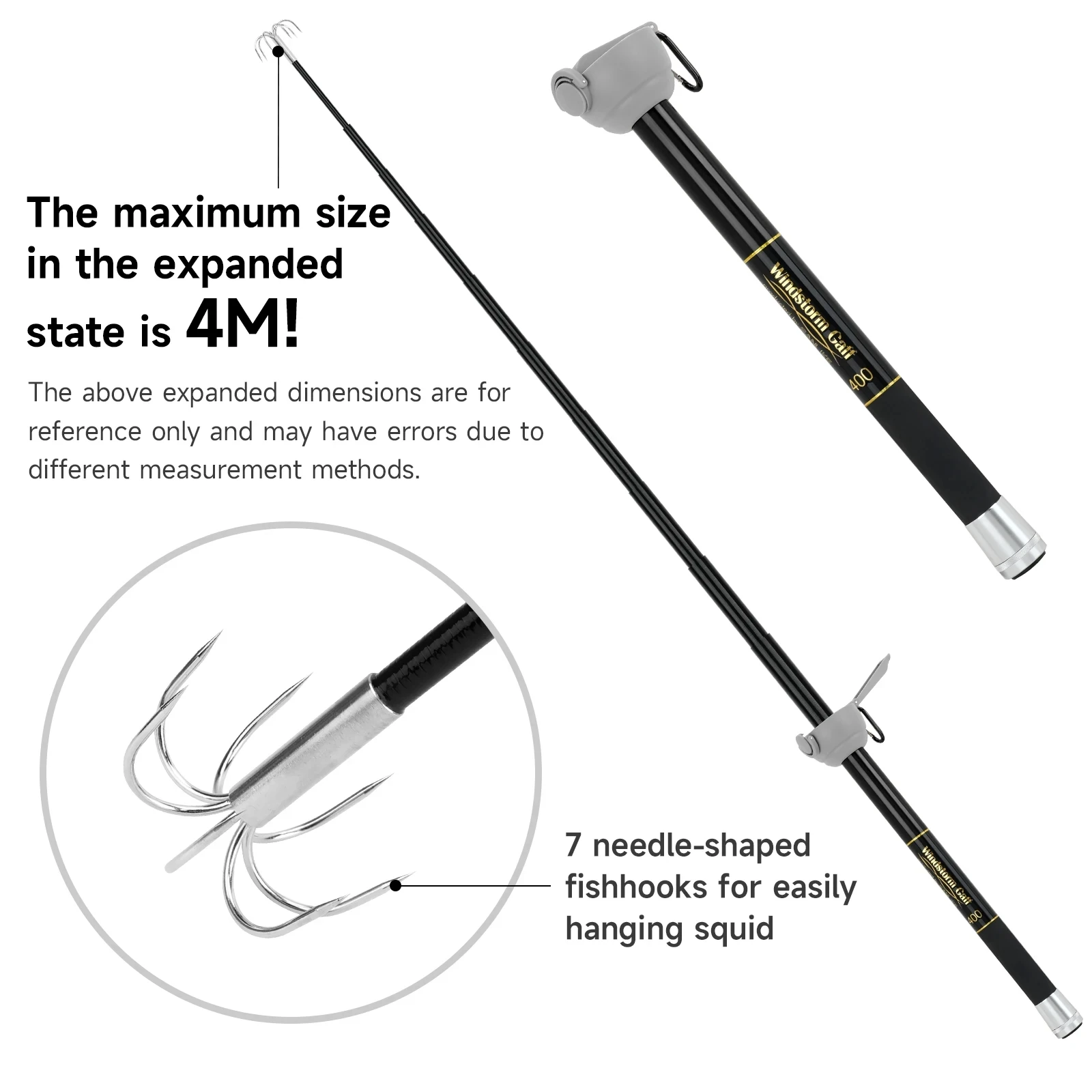 SANLIKE 4m Telescopic Squid Hooks 11 Section Fibreglass Rods Stainless Steel 7 Claw Hooks with EVA Protector Sea Fishing Gear