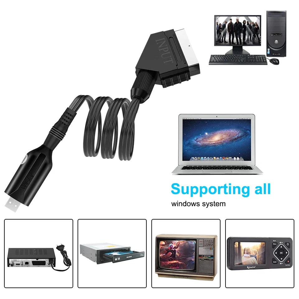 SCART to USB2.0 Video Capture Card USB 2.0 SCART Video Audio Capture Card Easy Cap DVD DVR VHS Converter Adapter Card TV Video