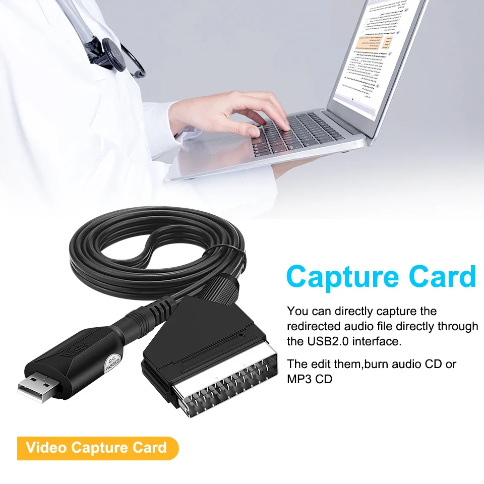 SCART to USB2.0 Video Capture Card USB 2.0 SCART Video Audio Capture Card Easy Cap DVD DVR VHS Converter Adapter Card TV Video