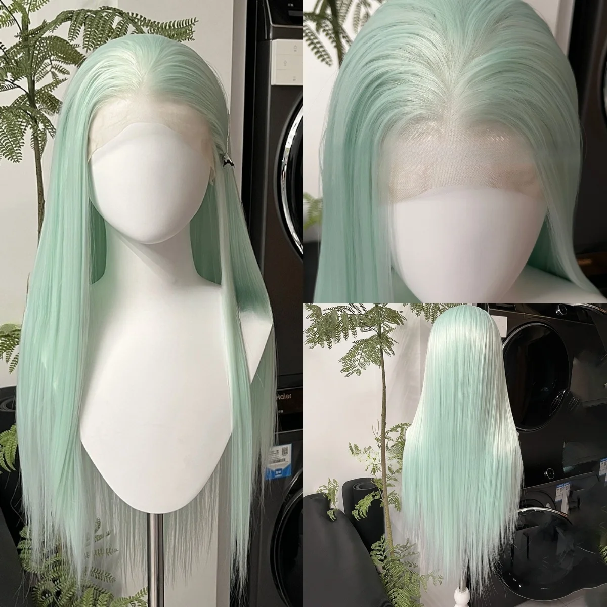 28inch Light Mint Light Green Hand Hook Forehead Europe and America 13x4 Lace Wig Female Full Headset Cosplay wig
