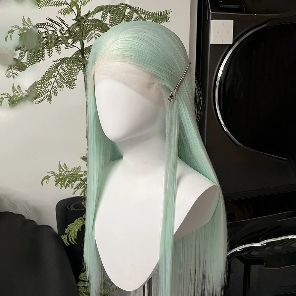 28inch Light Mint Light Green Hand Hook Forehead Europe and America 13x4 Lace Wig Female Full Headset Cosplay wig