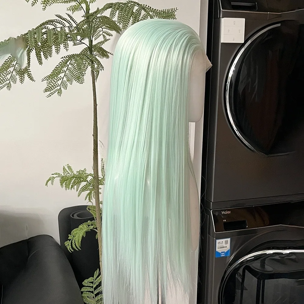 28inch Light Mint Light Green Hand Hook Forehead Europe and America 13x4 Lace Wig Female Full Headset Cosplay wig