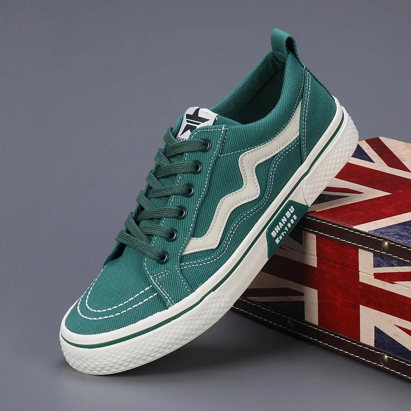 2026 New Men All Black Gray Green Vulcanized Flats Canvas Shoes Fashion New Mens Designer Sneakers Low Canvas Solid Colors Shoes