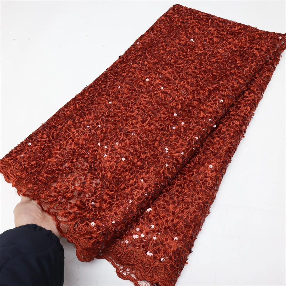 2024 High Quality African Green Cord Embroidery Lace Fabric French Mesh Nigerian Sequined Fabric For Wedding Party Sew LY2128
