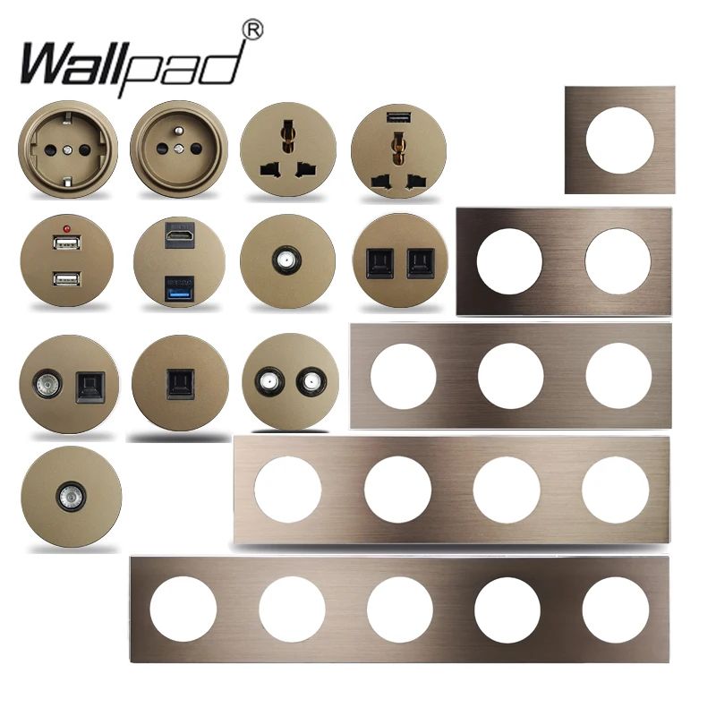 Wallpad Russian EU French Plug Wall Socket Electrical Outlet Brushed Aluminum Matte Plate L6 Modular Free Combination