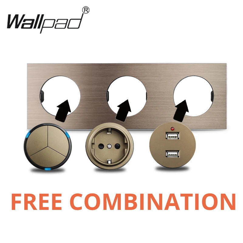 Wallpad Russian EU French Plug Wall Socket Electrical Outlet Brushed Aluminum Matte Plate L6 Modular Free Combination