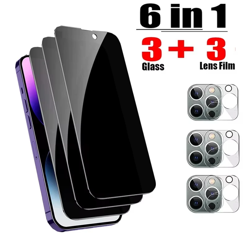1-3pcs Anti-Spy Glass For iPhone 18 17 16 15 14 13 Pro Max 12 Mini 11 Privacy Screen Protectors & Camera Protection Lens Glass  