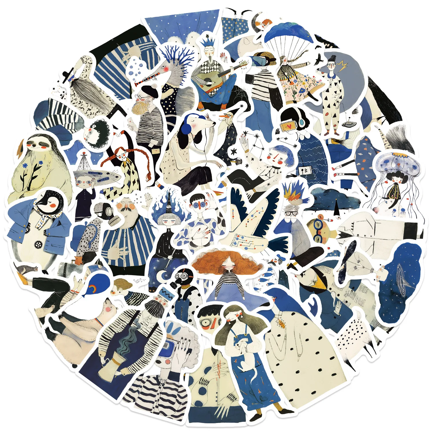 10/30/50PCS Funny Illustration Stickers Blue Graffiti Decoration Aesthetics DIY Fridge Luggage Laptop Guitar Bike Cartoon Decals