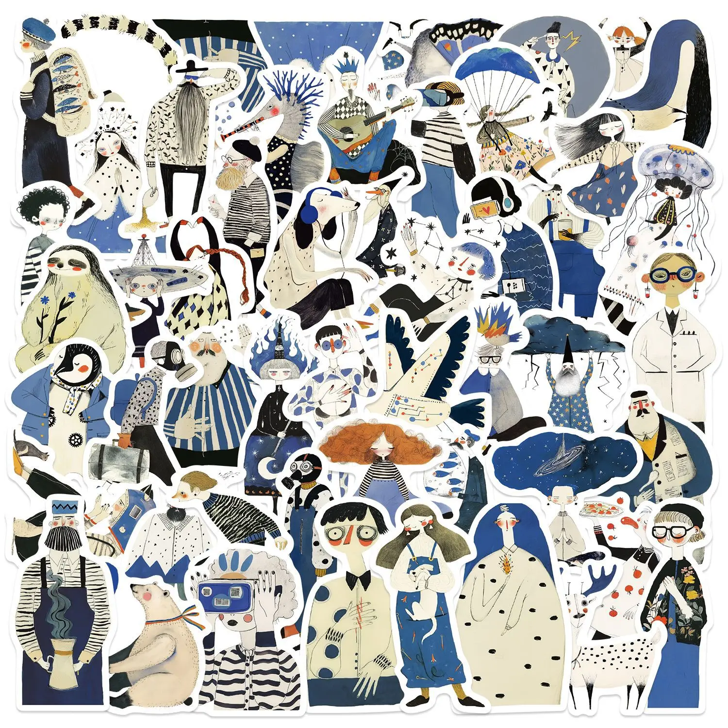 10/30/50PCS Funny Illustration Stickers Blue Graffiti Decoration Aesthetics DIY Fridge Luggage Laptop Guitar Bike Cartoon Decals