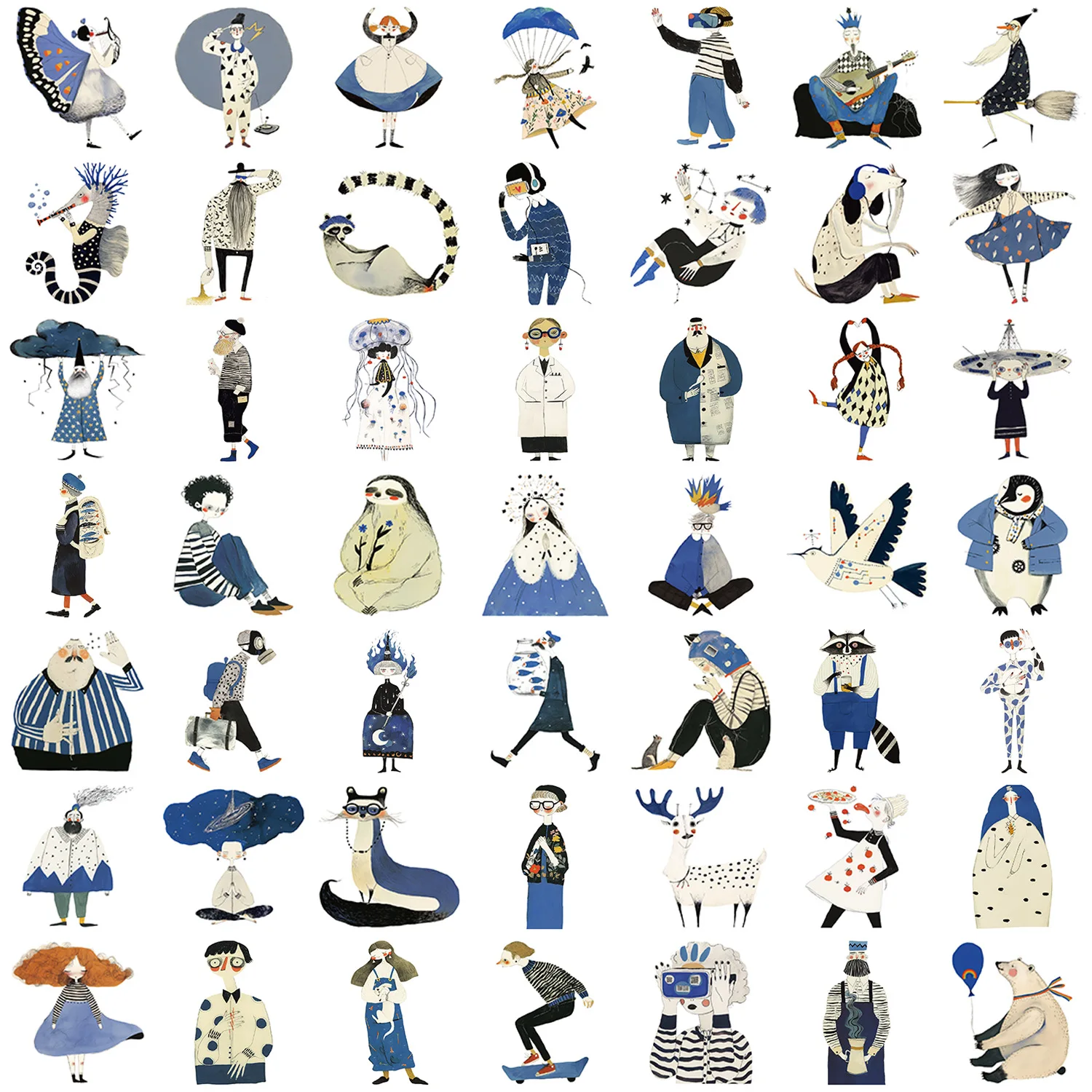 10/30/50PCS Funny Illustration Stickers Blue Graffiti Decoration Aesthetics DIY Fridge Luggage Laptop Guitar Bike Cartoon Decals