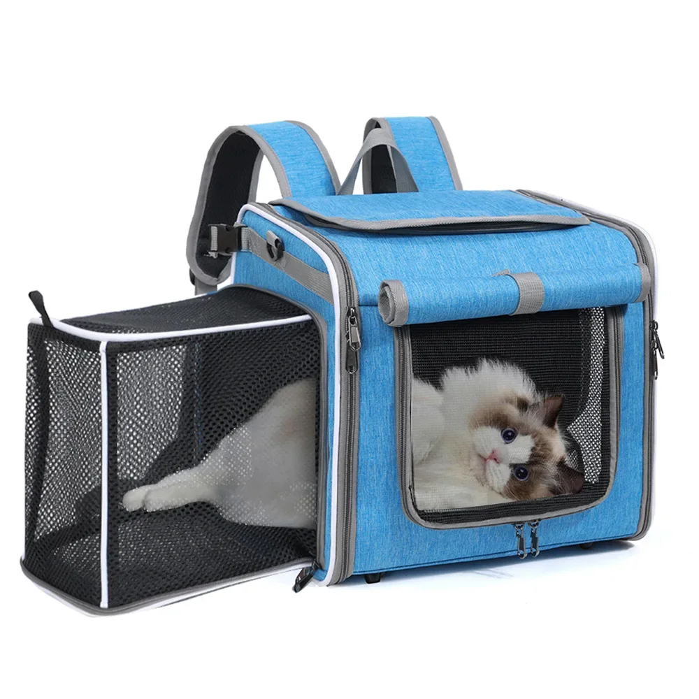 Dog or Cat Bike Basket Expandable Foldable Soft Sided Pet Carrier Backpack with 4 Open Doors, Foldable Dog Cat Bike Carrier