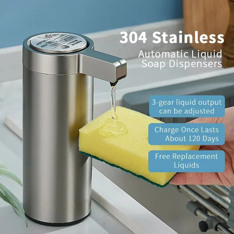 270ml Kitchen Soap Dispenser Automatic Sensor Hand Sanitizer 304 Stainless Steel Smart USB Electric Body Wash Soap Dispenser