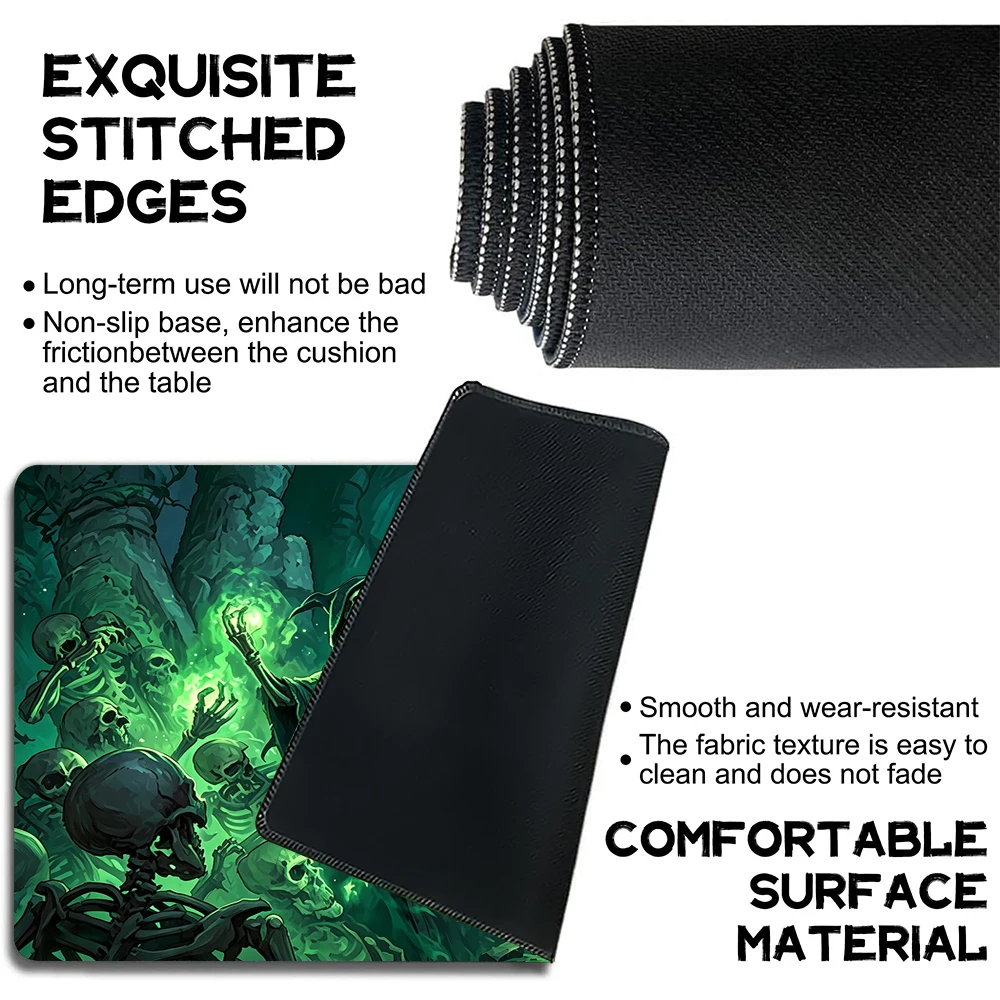 Green Skeleton Warlock TCG Playmat Magic Playmat Gathering Gaming Mat with Stitched Edge Anti-slip base Trading Card Game