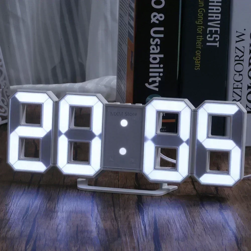 3D LED Digital Wall Clock Adjustable Glow Night Mode Home Decor Electronic Watch Garden Decoration