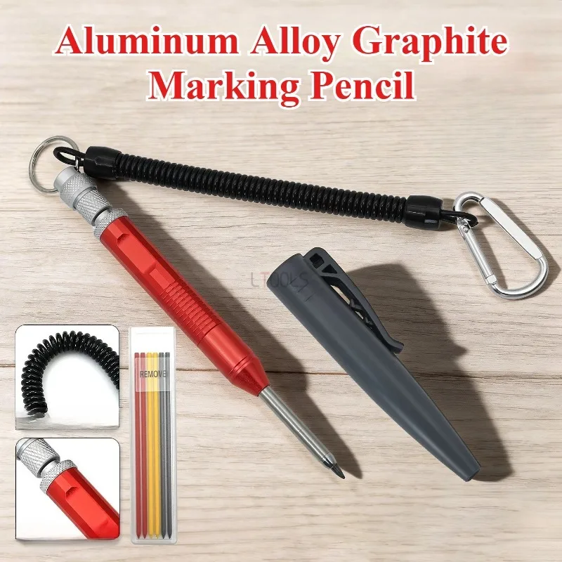 Graphite Marking Pencil with Lock Buckle Nti-lost Extended Pen Holder Durable Anti-drop Pen Sleeve Woodworking Scribing Tool