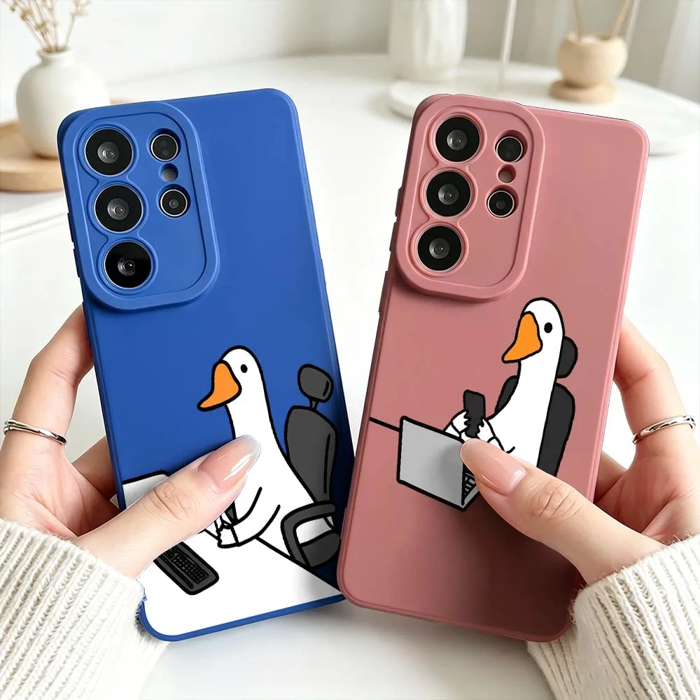 Cartoon Working Duck Silicone Case For Samsung Galaxy S26 S25 S24 S23 S22 S21 Ultra Plus FE Soft Phone Case Cover