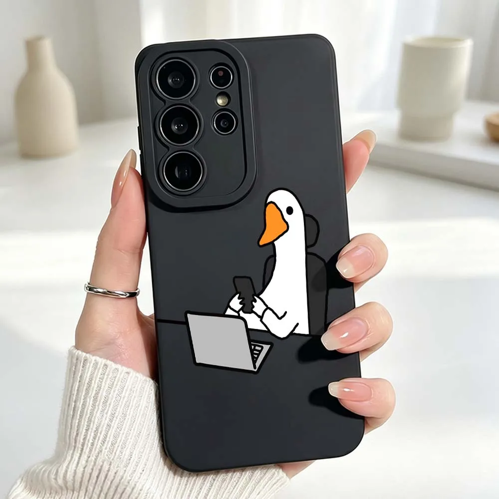 Cartoon Working Duck Silicone Case For Samsung Galaxy S26 S25 S24 S23 S22 S21 Ultra Plus FE Soft Phone Case Cover