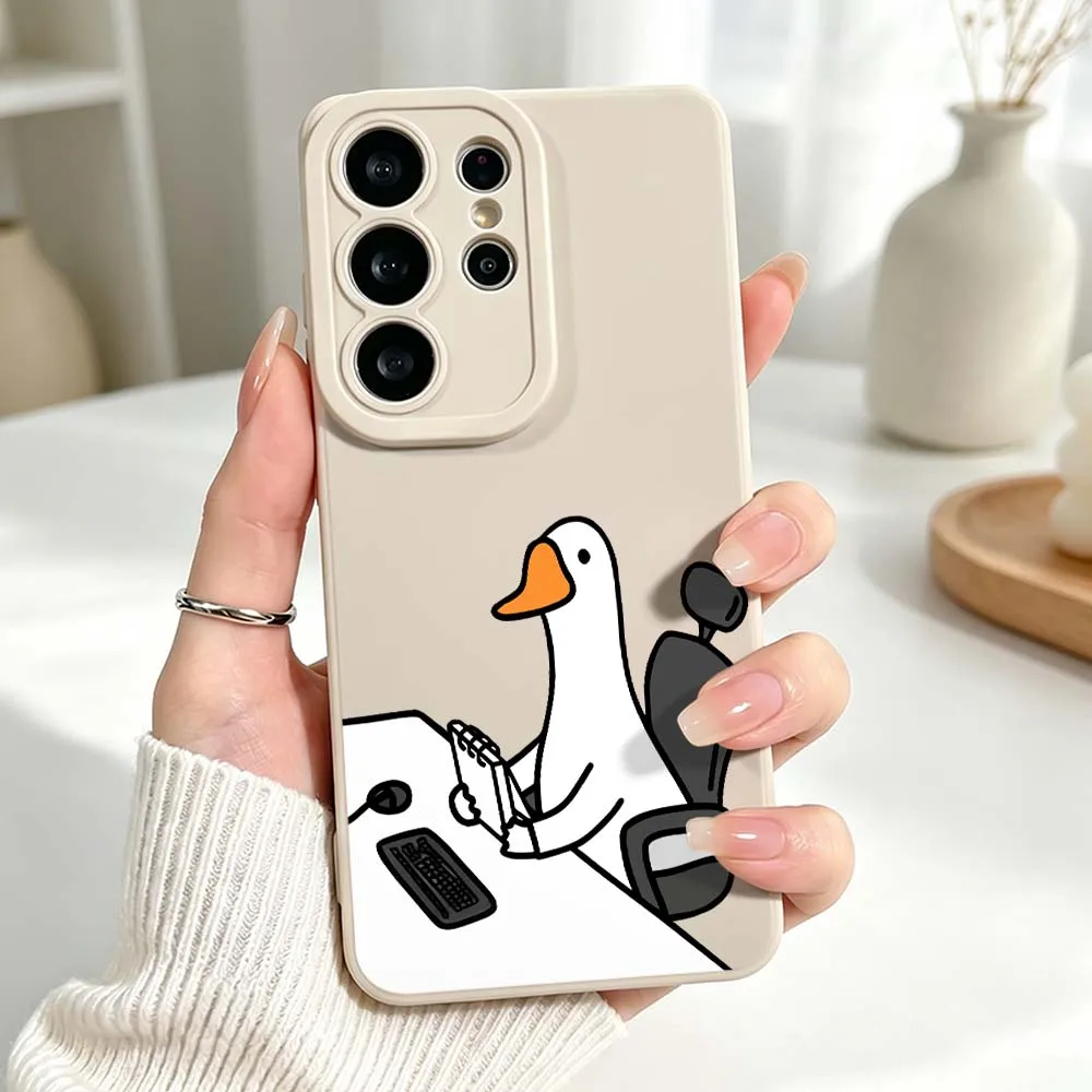 Cartoon Working Duck Silicone Case For Samsung Galaxy S26 S25 S24 S23 S22 S21 Ultra Plus FE Soft Phone Case Cover