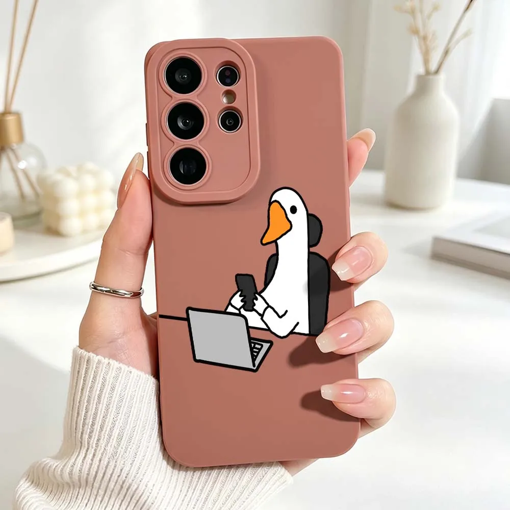 Cartoon Working Duck Silicone Case For Samsung Galaxy S26 S25 S24 S23 S22 S21 Ultra Plus FE Soft Phone Case Cover