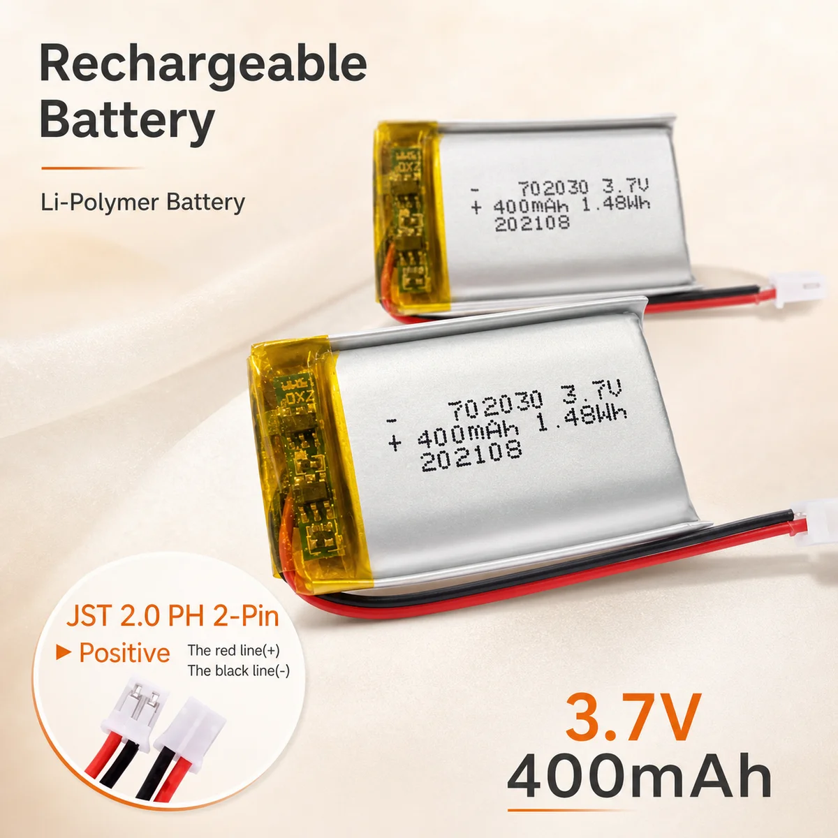 Rechargeable 702030 LiPo Battery 3.7V 400mAh Lithium Polymer Cell for DIY Toys MP3 GPS DVR PSP Drone Remote Control