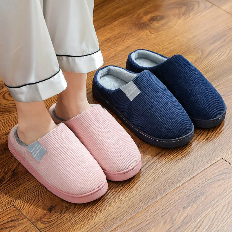 Winter Warm Men Fur Slippers House Non Slip Soft Shoes Comfort Flat Heel Home Indoor Bedroom Plush Slippers for Couples Zapatos
