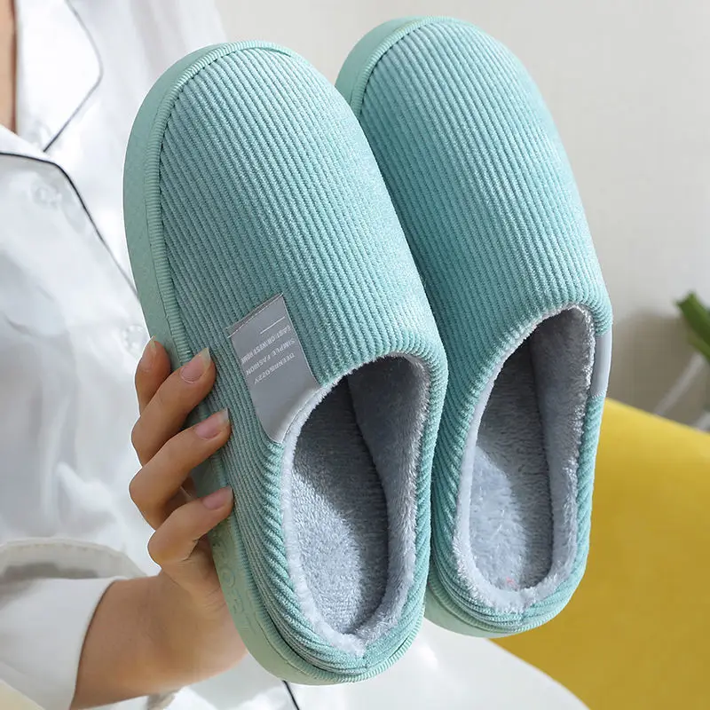 Winter Warm Men Fur Slippers House Non Slip Soft Shoes Comfort Flat Heel Home Indoor Bedroom Plush Slippers for Couples Zapatos