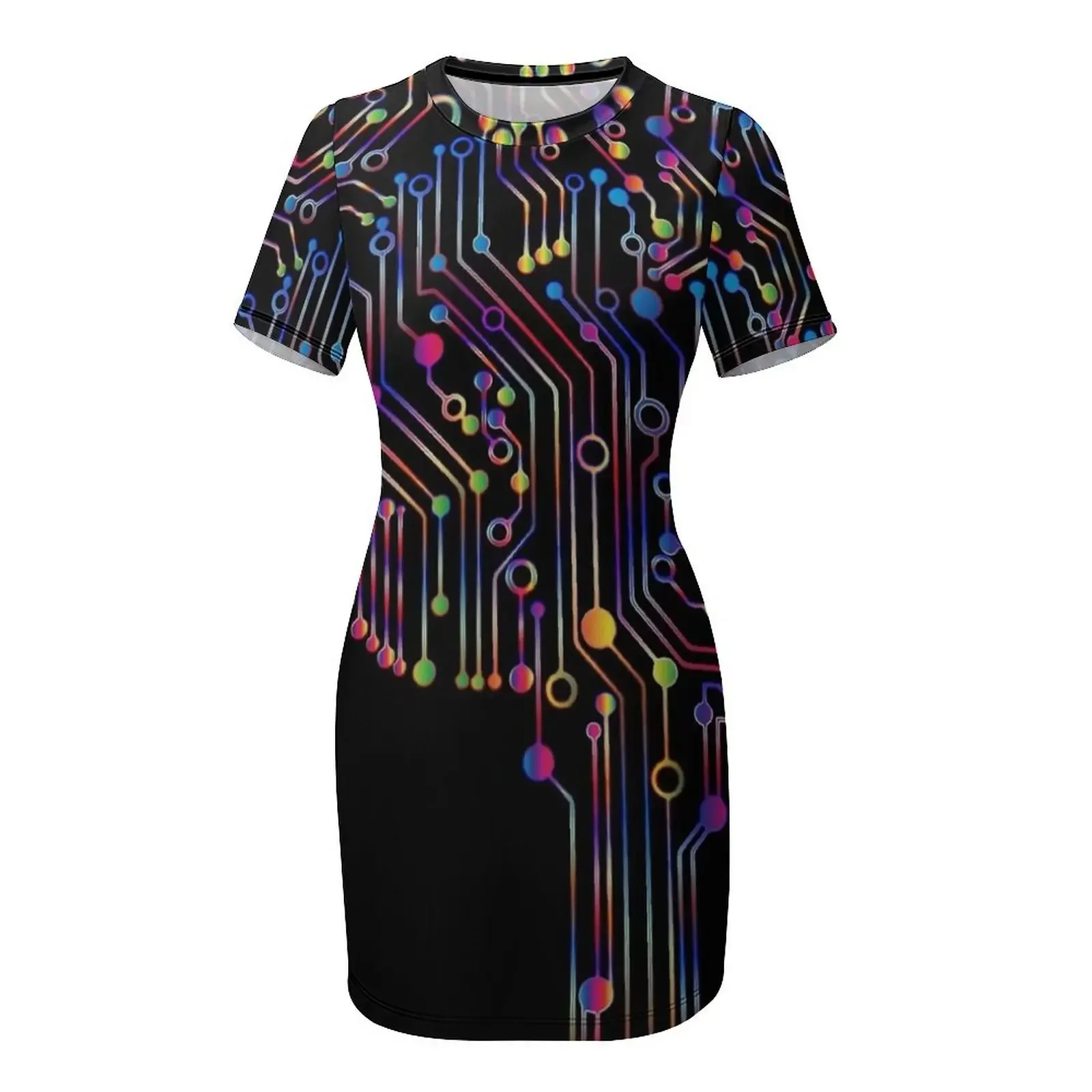Colorful circuit digital computer brain Short-Sleeved Dress dress summer 2026 women dress korean style